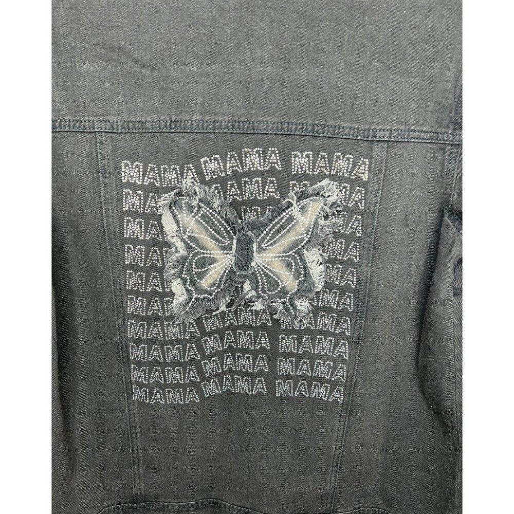 Emmas Expressions "Mama" Embroidered Black Denim Jacket With Butterfly Medium - Picture 8 of 14